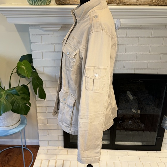 Awesome Kenzie Jeans Cream Colored Zip Fromt Denim Jacket Size Large - Picture 3 of 8